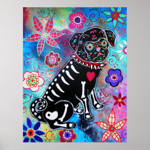 Poster Chien de Carlin Dia de los Muertos
