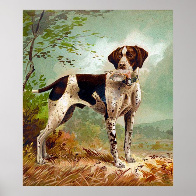 Poster Chien de chasse avec oiseau dans la bouche (Devant)
