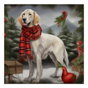 Poster Chien de coin anglais en Noël de neige