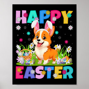 Poster Chien de Corgi gallois Joyeux Chasse aux Oeufs de 