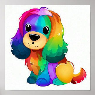 Poster Chien de couleur arc-en-ciel mignon