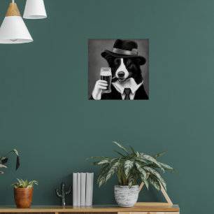 Poster Chien de cow-boy tenant une tasse de bière Illustr