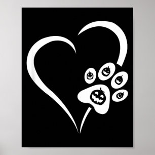 Poster Chien de Halloween Patte Cœur - Citrouille Chien d