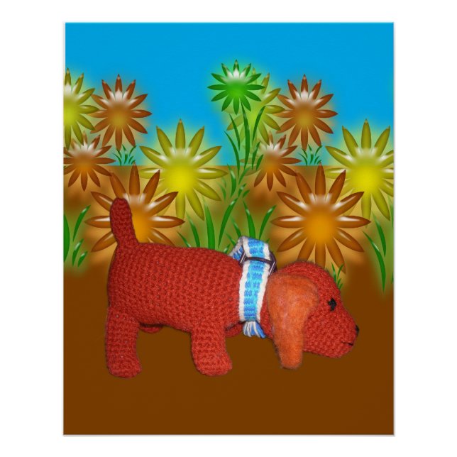Poster - Chien de jouets parmi les fleurs (Devant)