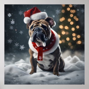 Poster Chien de Noël mignon avec le chapeau de Noël en ne