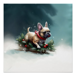 Poster Chien de Noël neige hiver