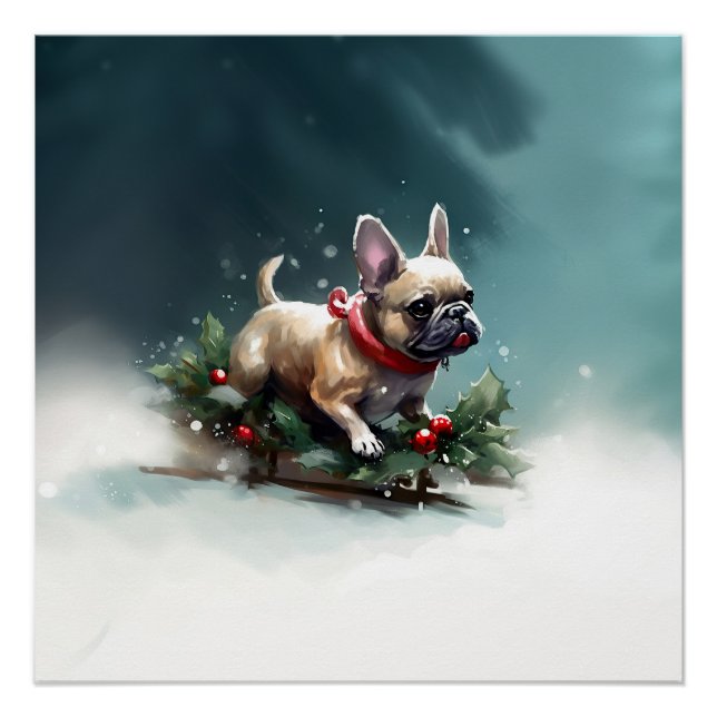 Poster Chien de Noël neige hiver (Devant)