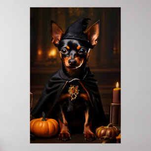Poster Chien de pin miniature dans une fête d'Halloween