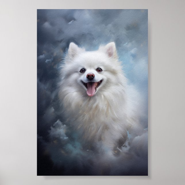 Poster Chien de poméranie blanc (Devant)