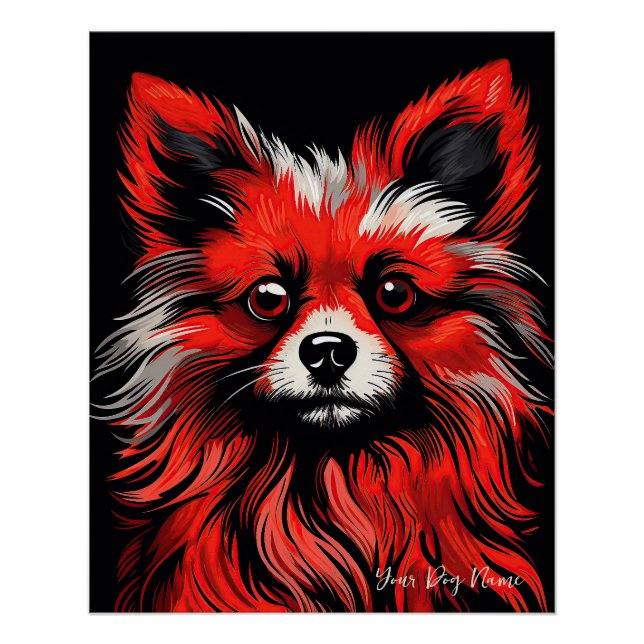 Poster Chien de Poméranie, rouge et noir 001 - Ulises Dal (Devant)