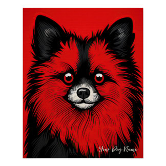 Poster Chien de Poméranie, rouge et noir 004 - Ulises Dal