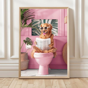 Poster Chien de race Golden Retriever lisant sur les toil