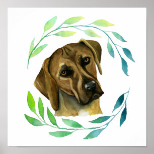Poster Chien de Rhodesian Ridgeback avec une aquarelle de