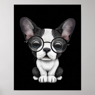 Poster Chien de taule français mignon avec lunettes, noir