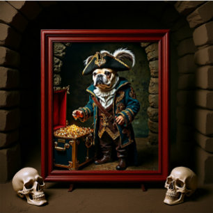 Poster Chien de taule Pirate bleu Or manteau