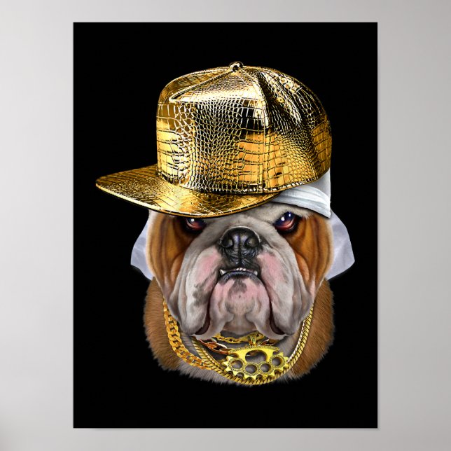 Poster Chien de taureau anglais grincheux portant Rapper  (Devant)
