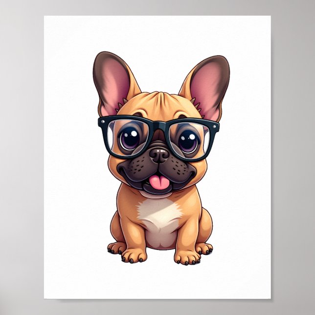Poster Chien de taureau français portant des lunettes (Devant)