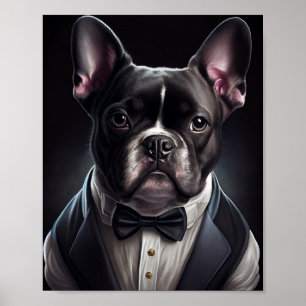 Poster Chien de taureau français portant Tuxedo