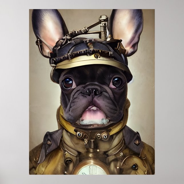 Poster Chien de taureau français Steampunk (Devant)