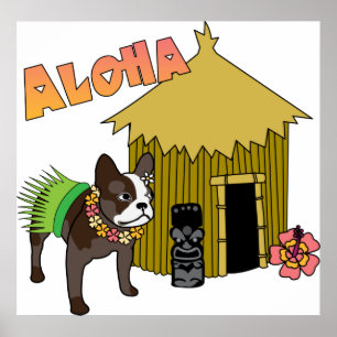 Poster Chien de taureaux français d'Hawaï Hula Tiki Poste