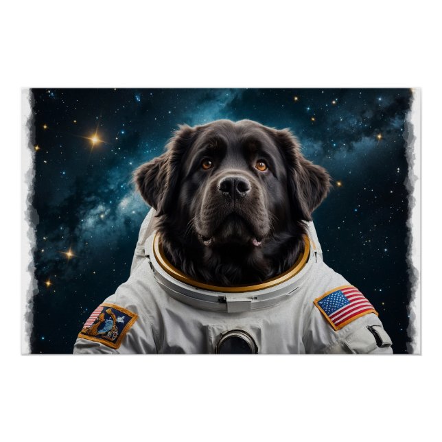 Poster Chien de Terre-Neuve dans l'espace (Devant)