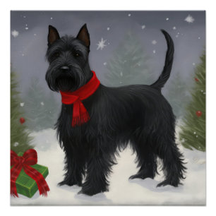 Poster Chien de Terrier écossais en Noël de neige