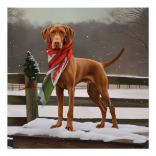 Poster Chien de Vizsla à Noël de neige