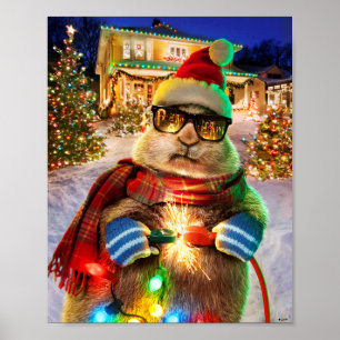 Poster Chien des Prairies avec lumières de Noël