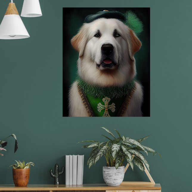 Poster Chien des Pyrénées dans la robe de la Saint Patric (Salon 1)