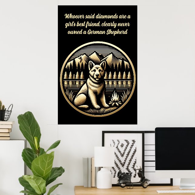 Poster Chien d'or par le feu de camp (Bureau à domicile)