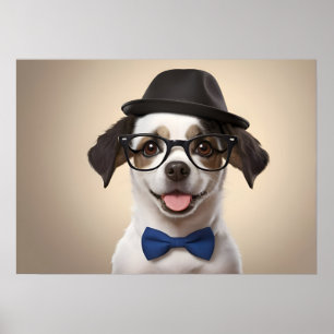 Poster Chien drôle avec lunettes et casquette