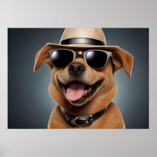 Poster Chien drôle avec lunettes et casquette
