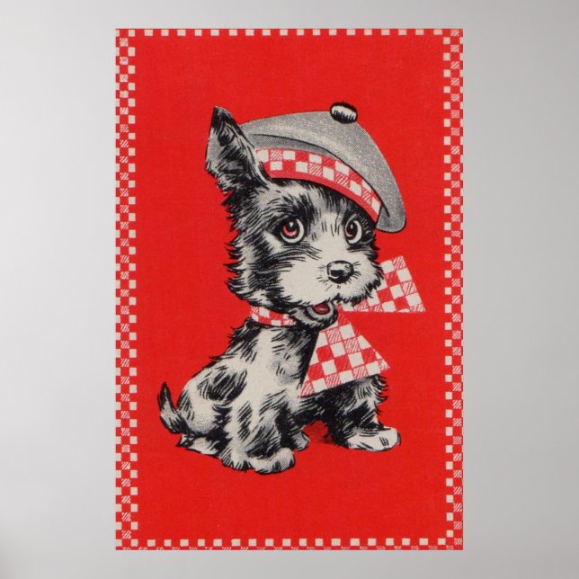 Poster Chien écossais des années 1950 en rouge (Devant)
