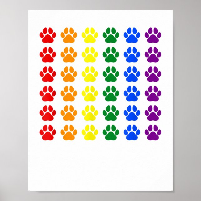 Poster Chien Empreinte de patte arc-en-ciel Paw LGBT Prid (Devant)