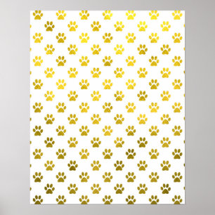 Poster Chien Empreinte de patte Or Blanc Métallurgique Fa