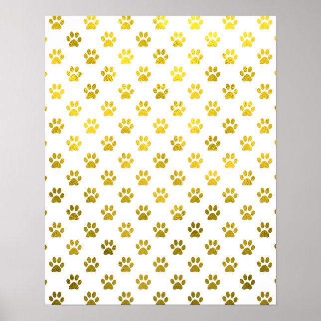 Poster Chien Empreinte de patte Or Blanc Métallurgique Fa (Devant)