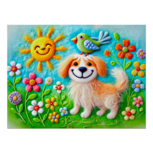 Poster Chien en feutre appréciant la lumière du soleil en