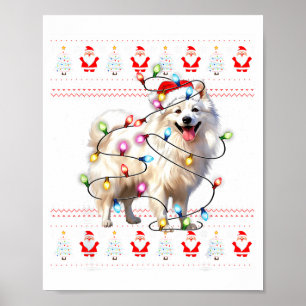 Poster Chien Esquimau Américain Xmas Lumières Sweat Ugly