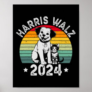 Poster Chien Et Chat Vintage Kamala Harris Tim W 2024 Ele