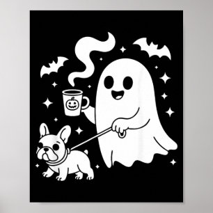 Poster Chien fantôme bouledogue français café Halloween