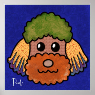 Poster Chien fou Poodle visage avec motifs abstraits