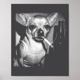 Poster Chien fumant une cigarette Mème drôle de Chihuahua