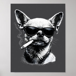 Poster Chien fumant une cigarette Mème drôle de Chihuahua