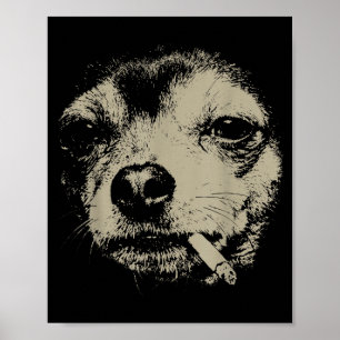 Poster Chien fumant une cigarette Mème drôle de Chihuahua