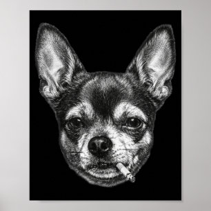 Poster Chien fumant une cigarette Mème drôle de Chihuahua