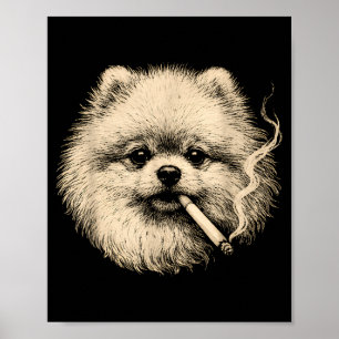 Poster Chien fumant une cigarette Mème drôle de Meranian