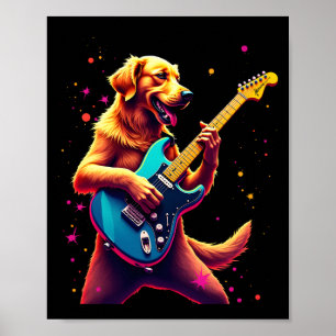 Poster Chien Golden Retriever Jouant de la Guitare Électr