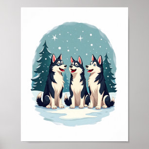 Poster Chien Husky Christmas Choir