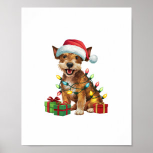 Poster Chien Jagdterrier Chapeau de Père Noël Éclairage d