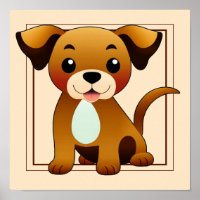 Chien joyeux, brun, assis -